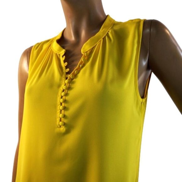 Banana Republic Yellow Sleeveless Blouse Mandarin Collar Button Placket Size M - Picture 8 of 12